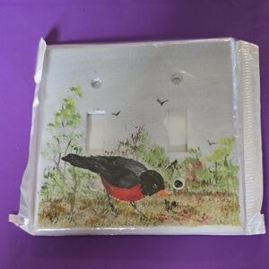 Handcrafted Bird Light Switch Cover - Red and Black